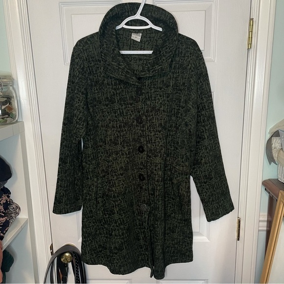 Cmc Vintage Green Tapestry Print Button up Long Coat medium - Picture 1 of 10